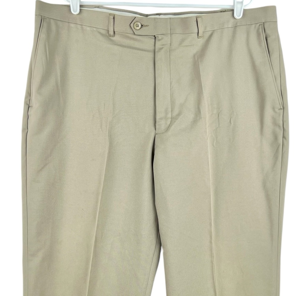 Haggar Men's Tan Chino Pants Size 42x32 Flat Front High Rise Straight Leg